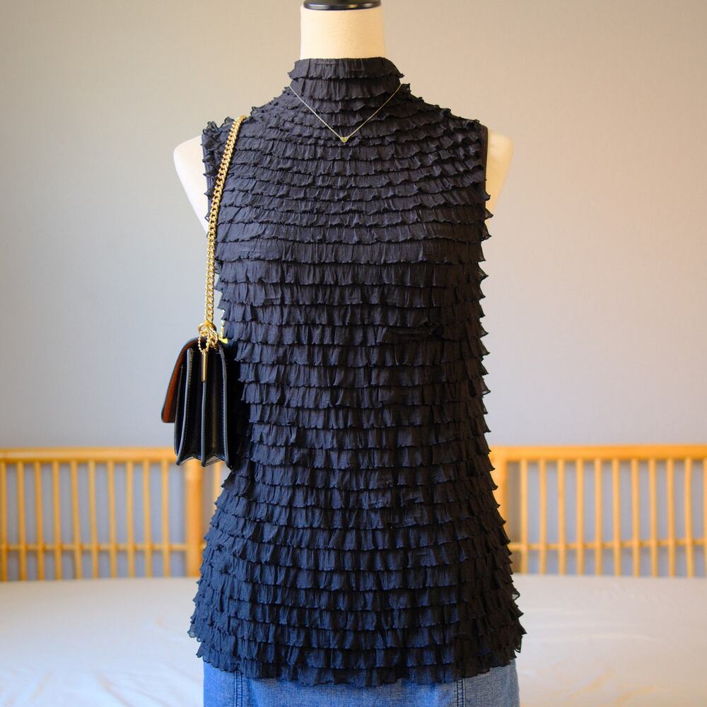 Ruffle Mesh Sleeveless Top Statement Y2K / Dark Feminine Vibe